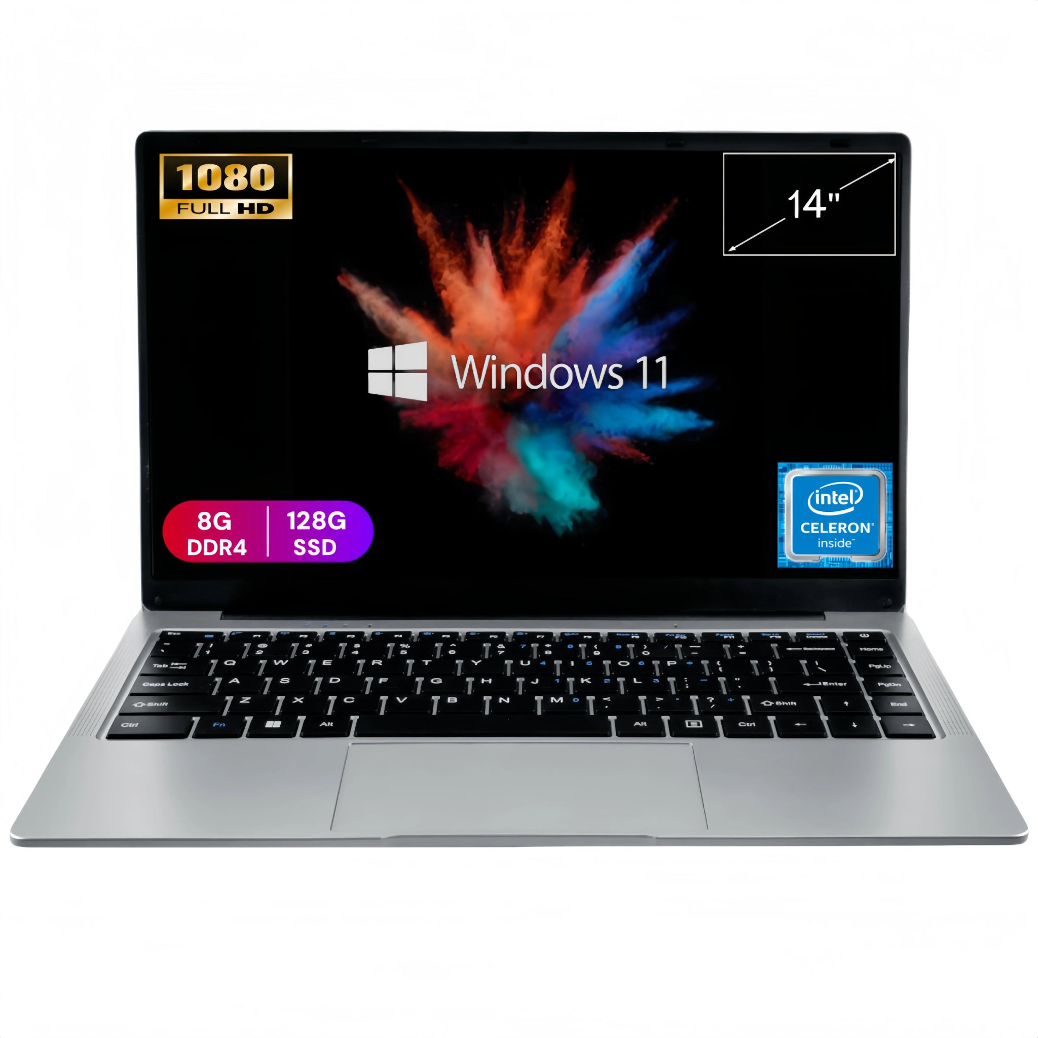 14 Inch Business Laptop Intel N4500 8GB DDR4 128GB SSD Windows 11 Slim Lightweight Durable Office Notebook - The Shack