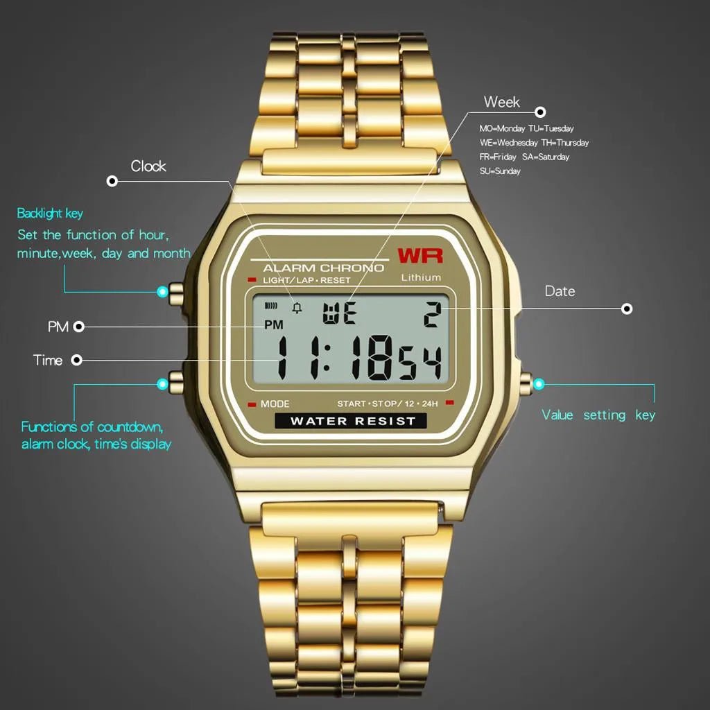 2025 Digital Watches For Men Sports Waterproof Bracelet Clock Gold Electronice LED Wristwatch Women Casucal montre homme relogio - The Shack