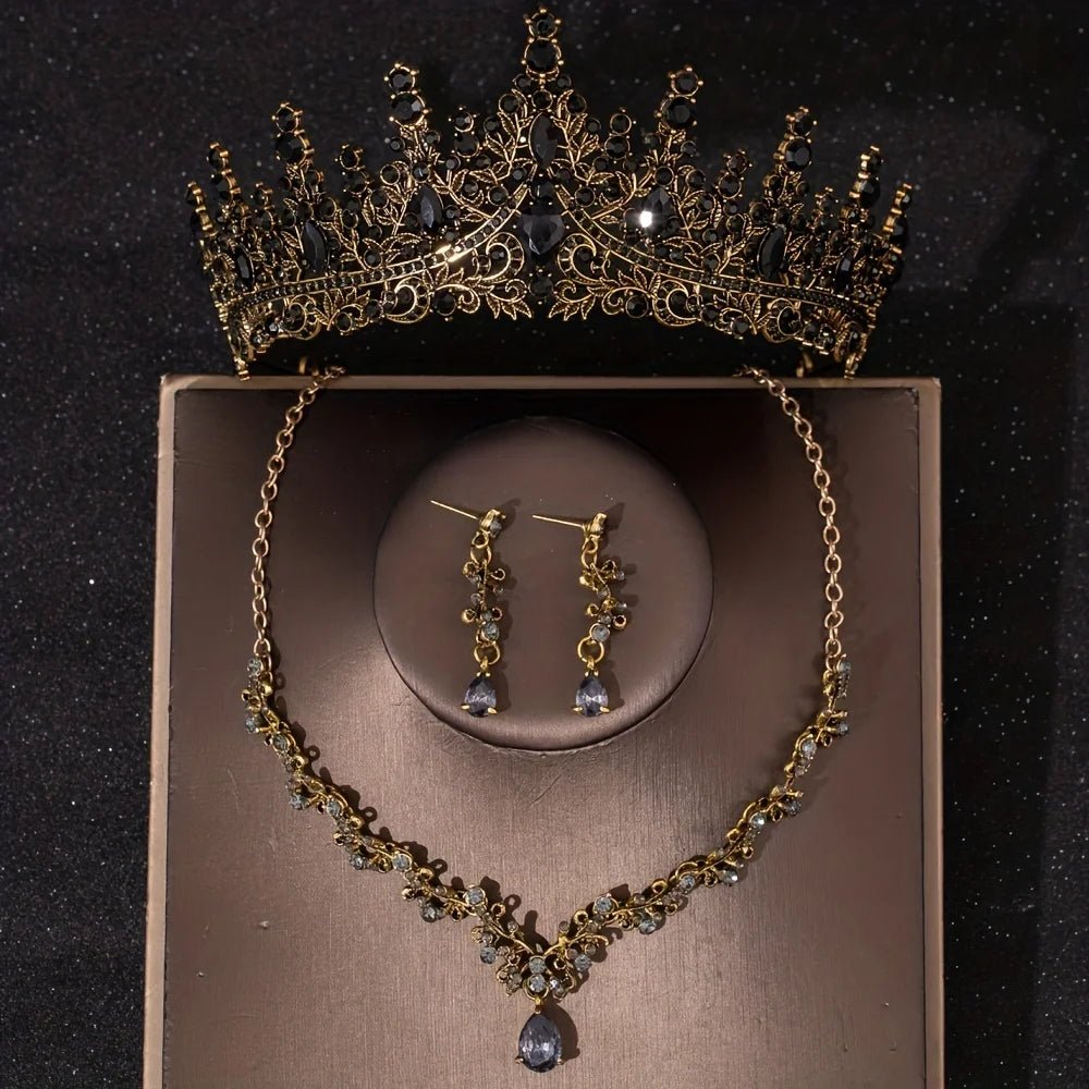 3 Pcs Luxury Silver Color Crystal Water Drop Bridal Jewelry Set Rhinestone Tiara Crown Necklace Earring Set Bridal Wedding Jewel - The Shack