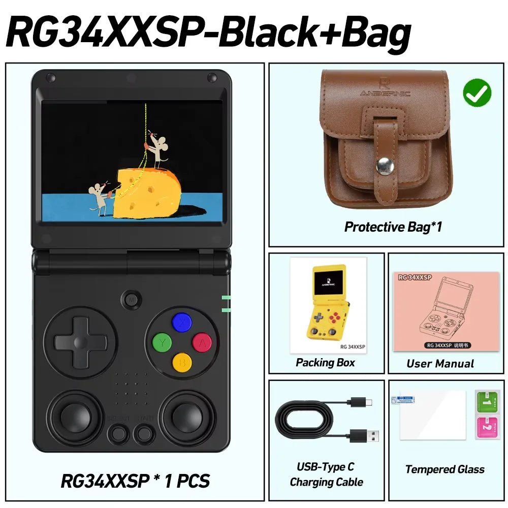 Anbernic RG34XXSP Flip Handheld Game Console RG34XXSP 3.4 - inch IPS Screen Linux 64 - bit Retro Video Gaming Player 256G PSP Games - The Shack
