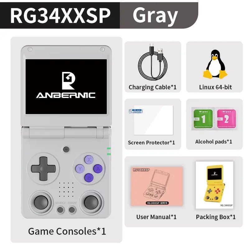 Anbernic RG34XXSP Flip Handheld Game Console RG34XXSP 3.4 - inch IPS Screen Linux 64 - bit Retro Video Gaming Player 256G PSP Games - The Shack