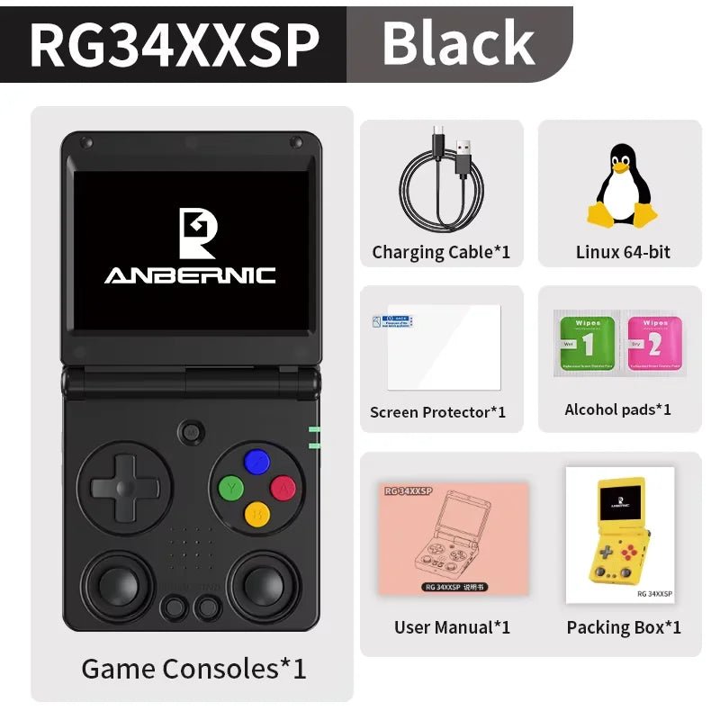 Anbernic RG34XXSP Flip Handheld Game Console RG34XXSP 3.4 - inch IPS Screen Linux 64 - bit Retro Video Gaming Player 256G PSP Games - The Shack