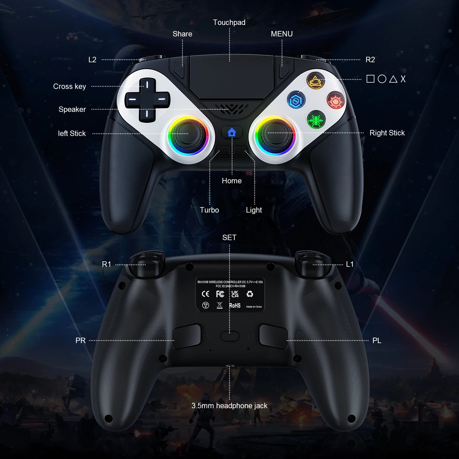 Bluetooth Gamepad For Playstation 5 Wireless Controller PS5 Console Gaming Controller With Turbo Dual Sense Vibrate Programming - The Shack