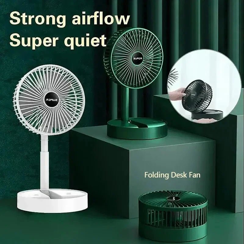 Electric Stand Fan Portable Folding Fan USB Rechargeable Foldable Desktop Fan Mini Mute Fan 3 Speeds Adjustable Height - The Shack