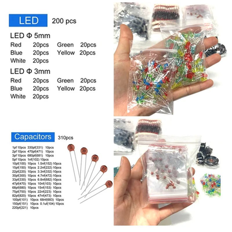 Electronic Components Kit Ultimate Edition Various Common Capacitors Resistors Capacitors T0 - 92 LED Transistors PCB Board DIP - IC - The Shack