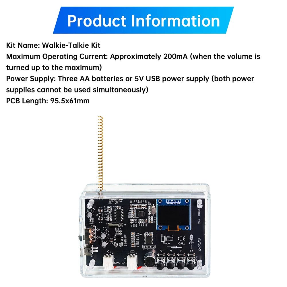 Electronics Kit FM Radio DIY Kit Smart Wireless Walkie - Talkie Radio Electronics Assembly and Soldering Practice DIY Kit - The Shack