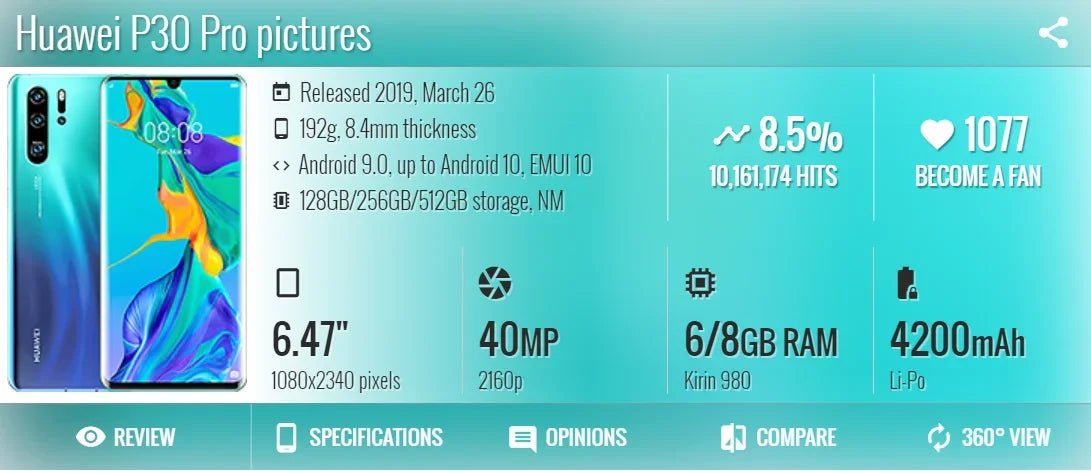 HUAWEI P30 Pro Smartphone Android 4200mAh 8GB RAM 256GB ROM 6.47 Inch Phone FHD+2340x1080 32+40MP GPS 4 5G Network Mobile Phones - The Shack