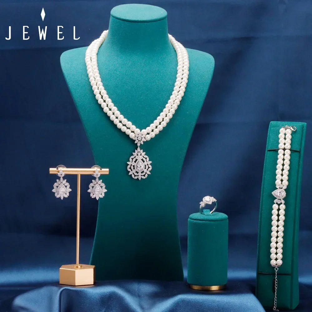 Jewel Sparkling Zircon & Jewelry Set in 18K Gold | Matching Necklace, Earrings & Ring - Luxury Accessory for Galas/Weddings/Gift - The Shack