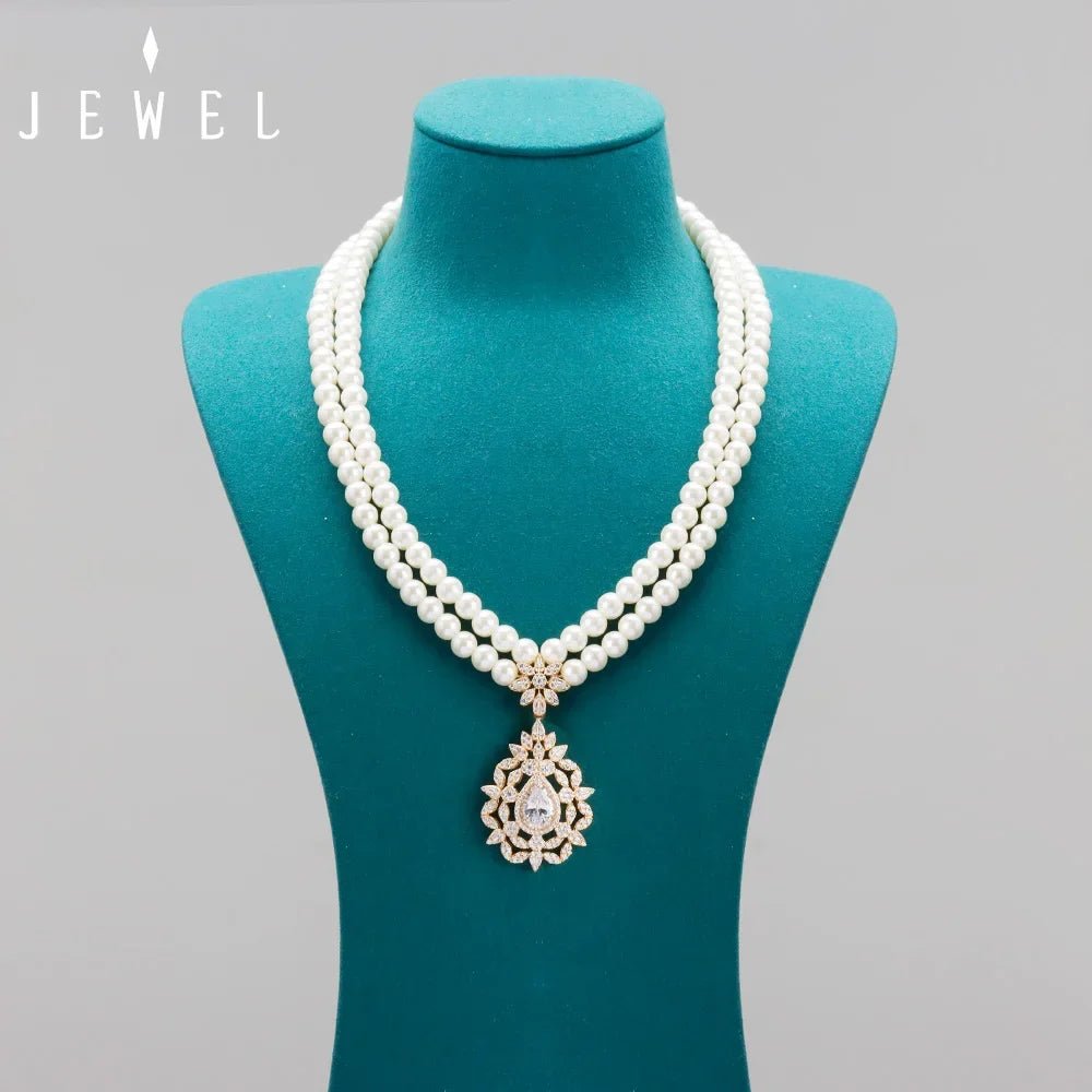 Jewel Sparkling Zircon & Jewelry Set in 18K Gold | Matching Necklace, Earrings & Ring - Luxury Accessory for Galas/Weddings/Gift - The Shack