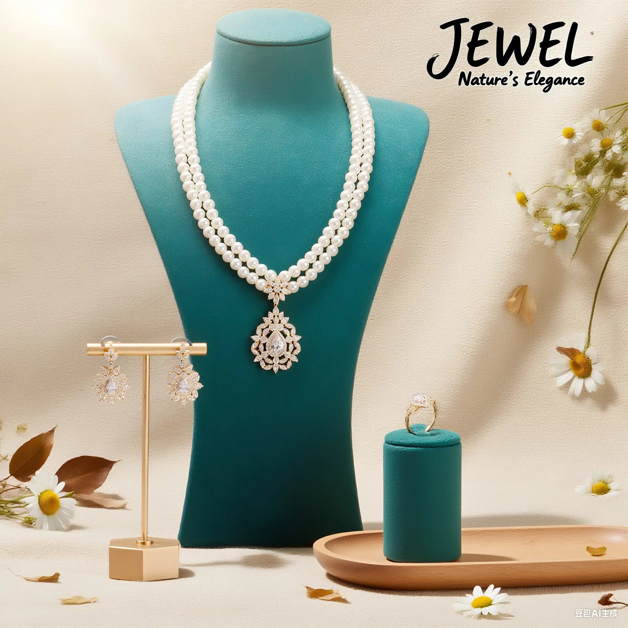 Jewel Sparkling Zircon & Jewelry Set in 18K Gold | Matching Necklace, Earrings & Ring - Luxury Accessory for Galas/Weddings/Gift - The Shack