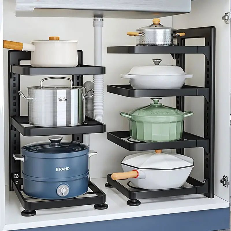 The Kitchen Is Equipped with Stainless Steel Shelves, Storage Racks, Sinks, and Multi - layered Household CabinetsKitchenOrganizer - The Shack