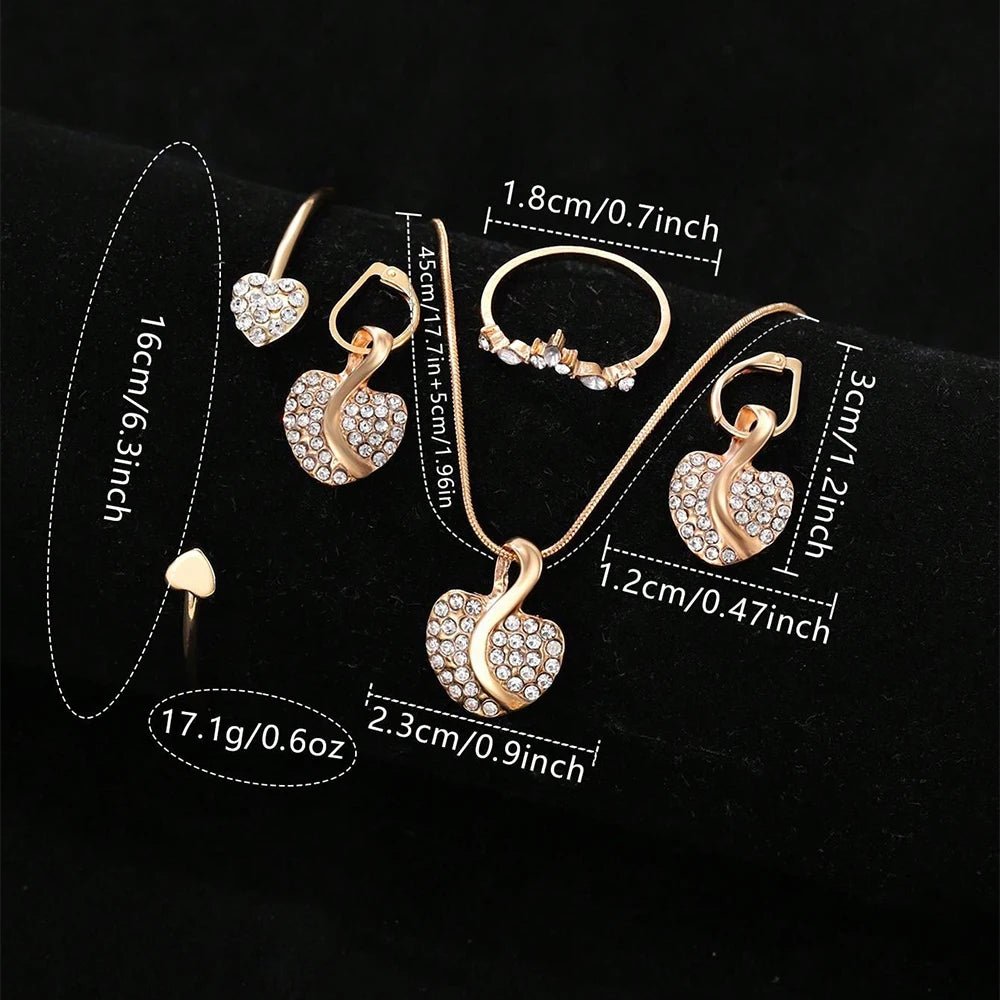 Women's Quartz Watch Gold Luxury Women Ring Necklace Earring Rhinestone Fashion Wristwatch Casual Ladies Watches Jewelry Set - The Shack