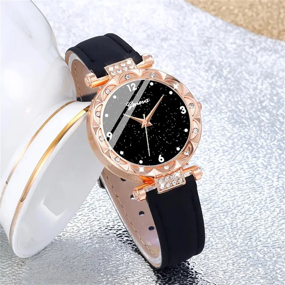 Womens Watches 5Pcs Set Luxury Rhinestone Women Fashion Elegant Wristwatch Quartz Watch For Girl WristWatch Bracelet Gift - The Shack