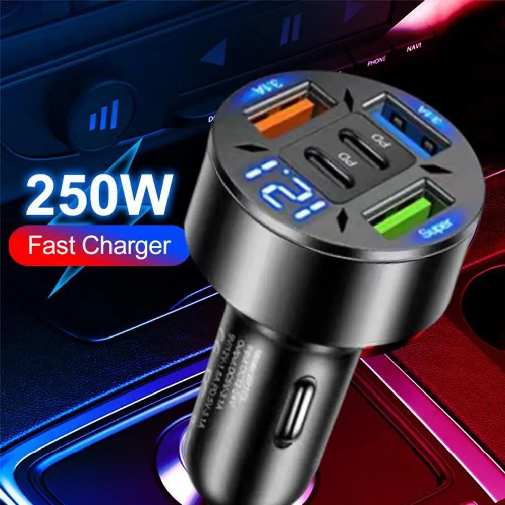 250W 5 Ports Car Charger Fast Charging PD QC3.0 USB C Car Phone Charger Type C Adapter In Car For IPhone - The Shack