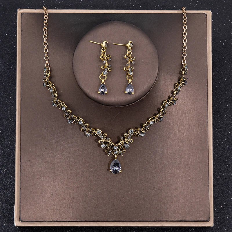 3 Pcs Luxury Silver Color Crystal Water Drop Bridal Jewelry Set Rhinestone Tiara Crown Necklace Earring Set Bridal Wedding Jewel - The Shack