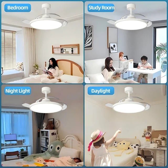48W Fan Light 52CM Electric Fan Silent Retractable Blade Suitable For E27 Base With Remote Control Room Lighting - The Shack