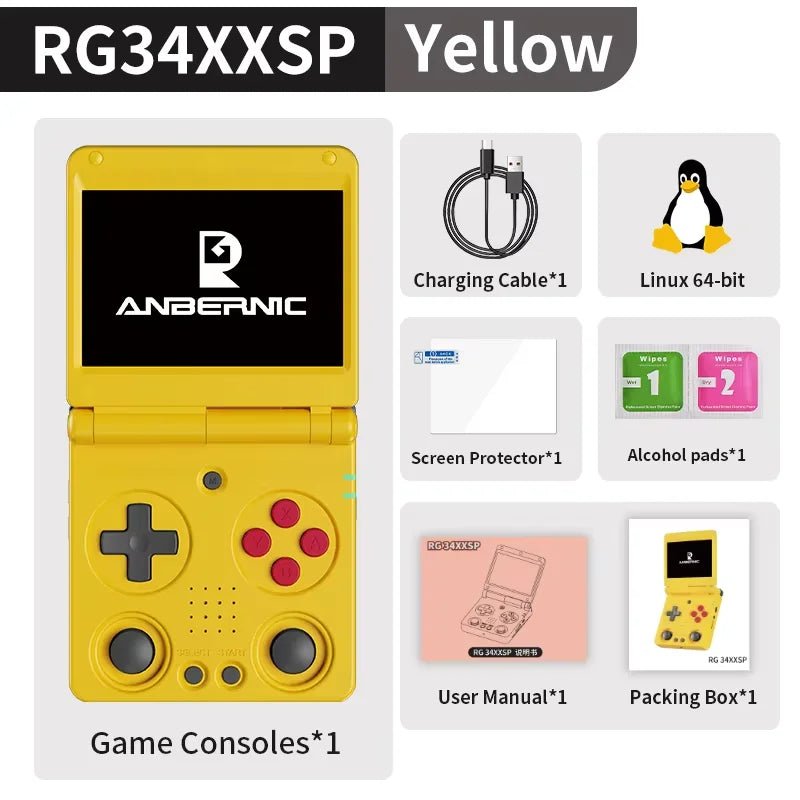 Anbernic RG34XXSP Flip Handheld Game Console RG34XXSP 3.4 - inch IPS Screen Linux 64 - bit Retro Video Gaming Player 256G PSP Games - The Shack