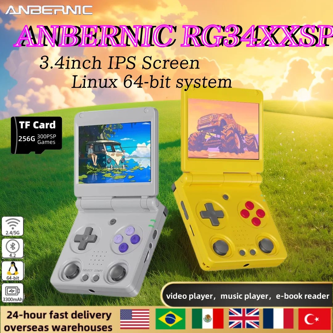 Anbernic RG34XXSP Flip Handheld Game Console RG34XXSP 3.4 - inch IPS Screen Linux 64 - bit Retro Video Gaming Player 256G PSP Games - The Shack