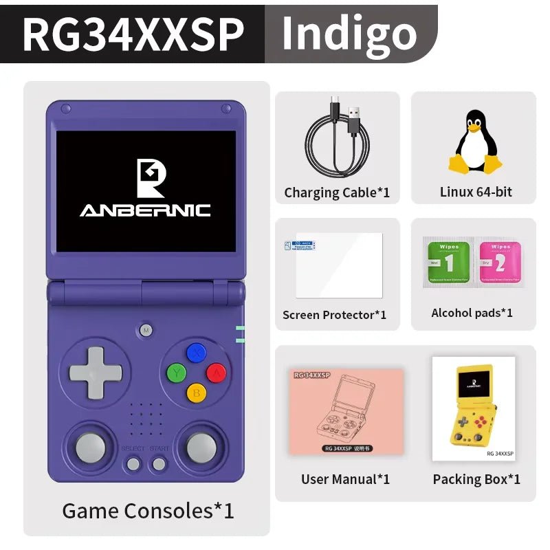 Anbernic RG34XXSP Flip Handheld Game Console RG34XXSP 3.4 - inch IPS Screen Linux 64 - bit Retro Video Gaming Player 256G PSP Games - The Shack