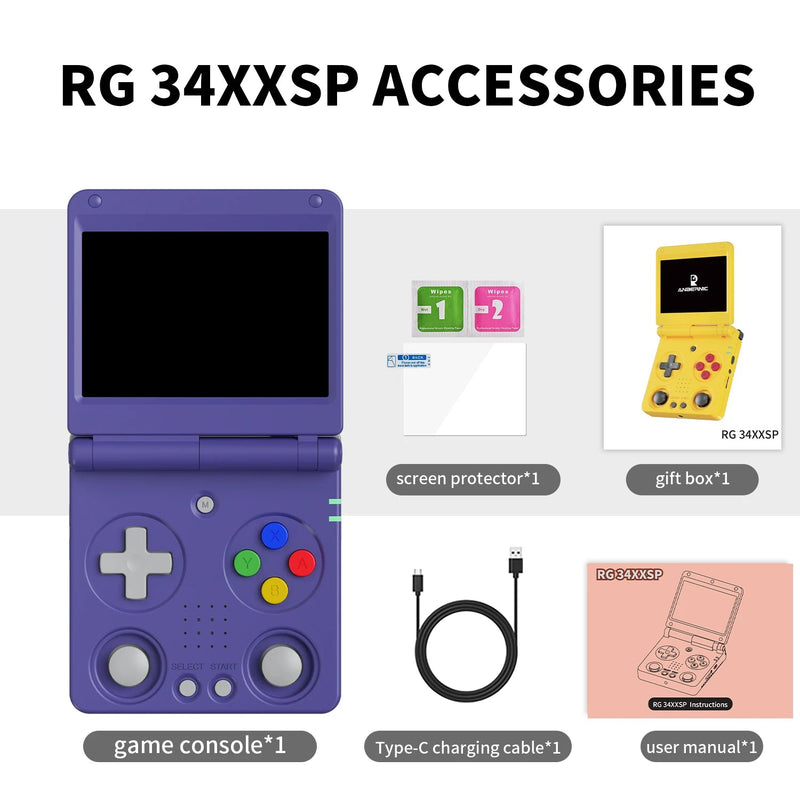 Anbernic RG34XXSP Flip Handheld Game Console RG34XXSP 3.4 - inch IPS Screen Linux 64 - bit Retro Video Gaming Player 256G PSP Games - The Shack