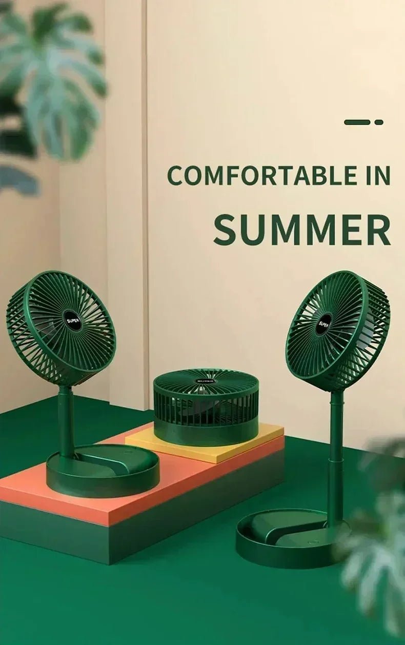 Electric Stand Fan Portable Folding Fan USB Rechargeable Foldable Desktop Fan Mini Mute Fan 3 Speeds Adjustable Height - The Shack