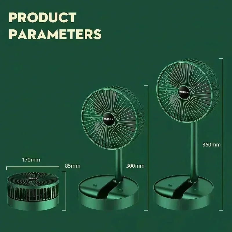 Electric Stand Fan Portable Folding Fan USB Rechargeable Foldable Desktop Fan Mini Mute Fan 3 Speeds Adjustable Height - The Shack