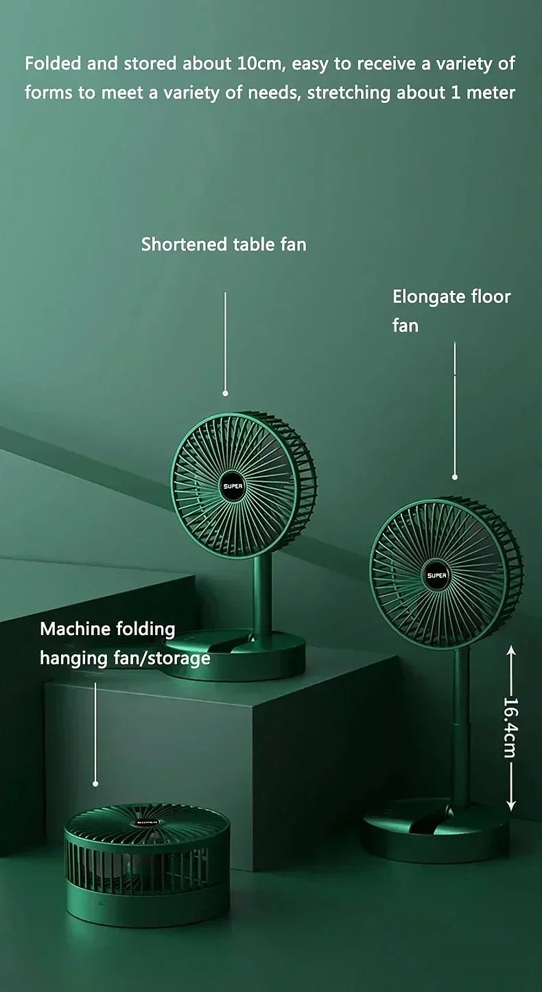 Electric Stand Fan Portable Folding Fan USB Rechargeable Foldable Desktop Fan Mini Mute Fan 3 Speeds Adjustable Height - The Shack