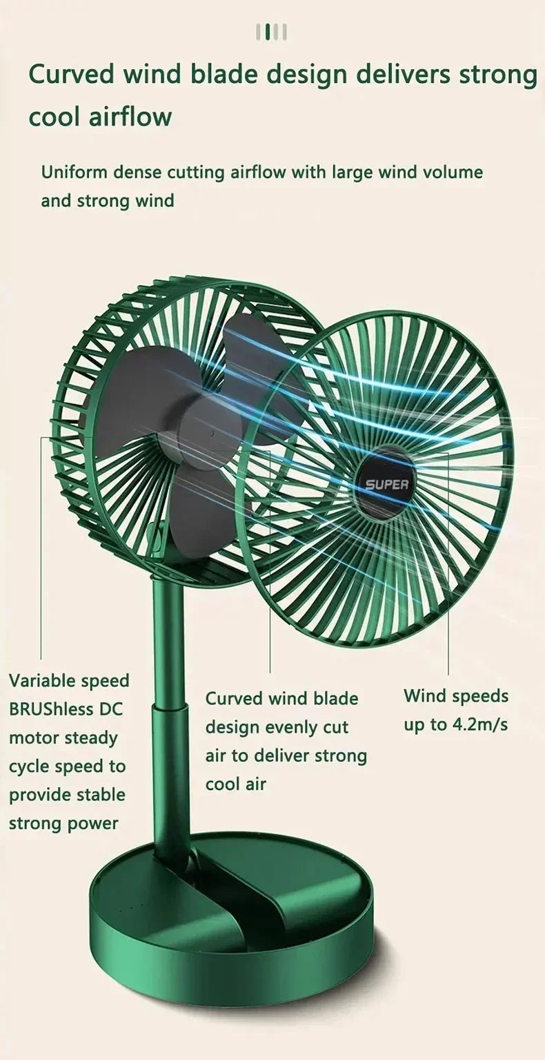 Electric Stand Fan Portable Folding Fan USB Rechargeable Foldable Desktop Fan Mini Mute Fan 3 Speeds Adjustable Height - The Shack