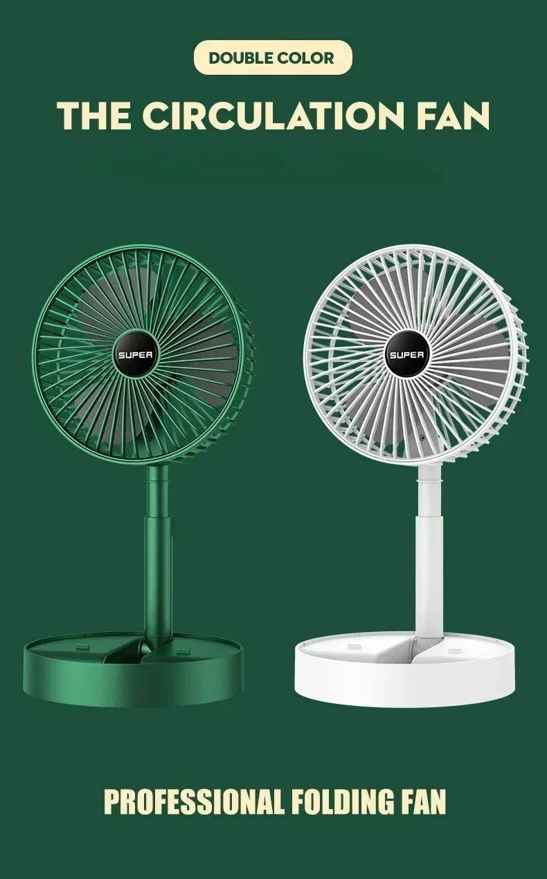 Electric Stand Fan Portable Folding Fan USB Rechargeable Foldable Desktop Fan Mini Mute Fan 3 Speeds Adjustable Height - The Shack