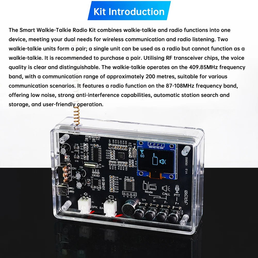 Electronics Kit FM Radio DIY Kit Smart Wireless Walkie - Talkie Radio Electronics Assembly and Soldering Practice DIY Kit - The Shack