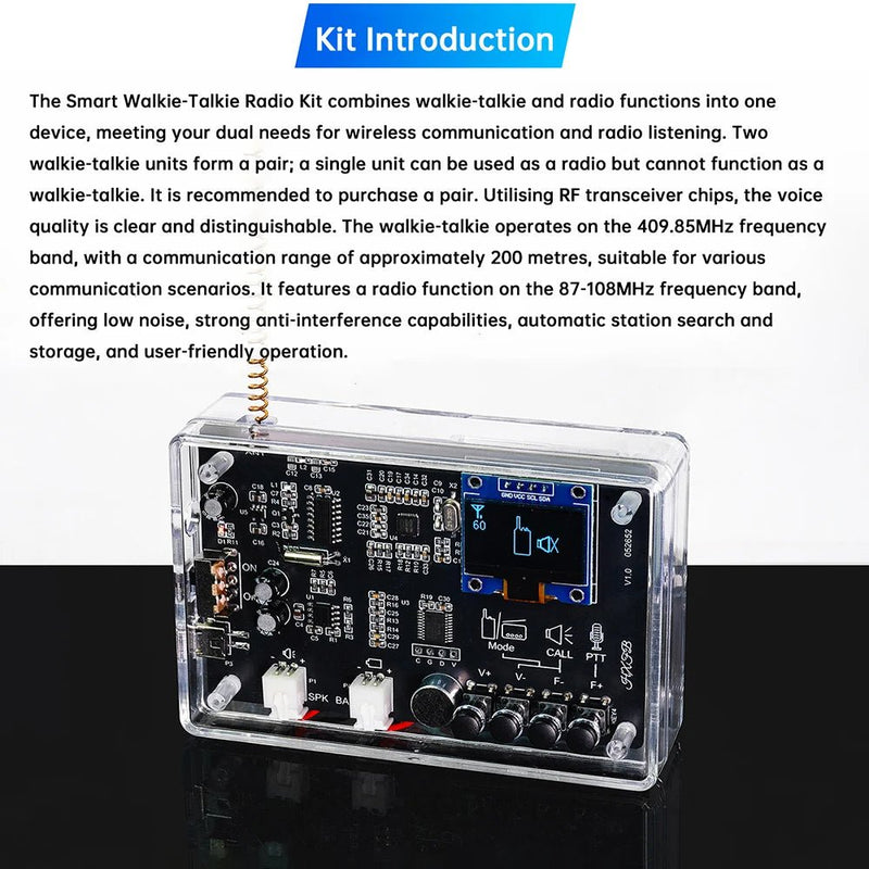 Electronics Kit FM Radio DIY Kit Smart Wireless Walkie - Talkie Radio Electronics Assembly and Soldering Practice DIY Kit - The Shack