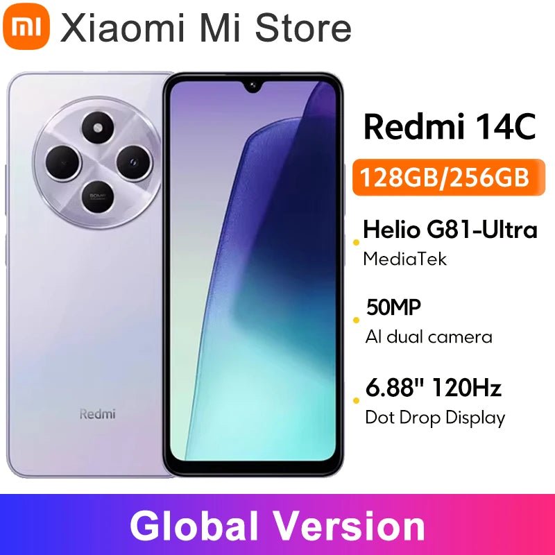 Global Version Xiaomi Redmi 14C Smartphone MediaTek Helio G81 - Ultra 50MP AI Dual camera 6.88" 120Hz Display HyperOS 5160mAh - The Shack