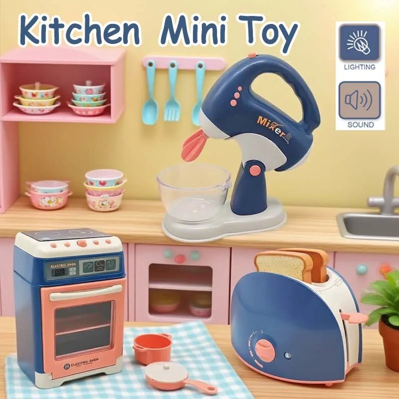 Interactive Electric Kitchen Playset Kids Children Mini Simulation Household Appliances Light Toy Gift Pretend Cooking Role Play - The Shack