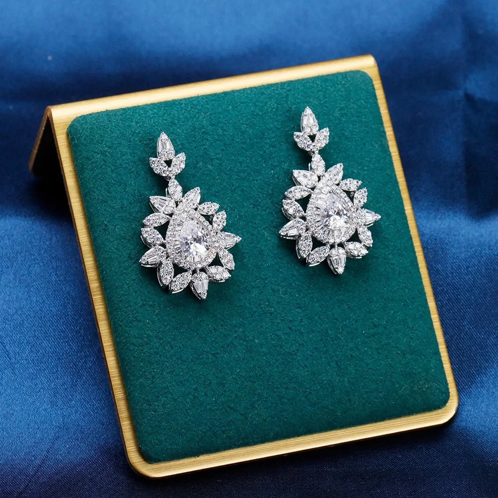 Jewel Sparkling Zircon & Jewelry Set in 18K Gold | Matching Necklace, Earrings & Ring - Luxury Accessory for Galas/Weddings/Gift - The Shack