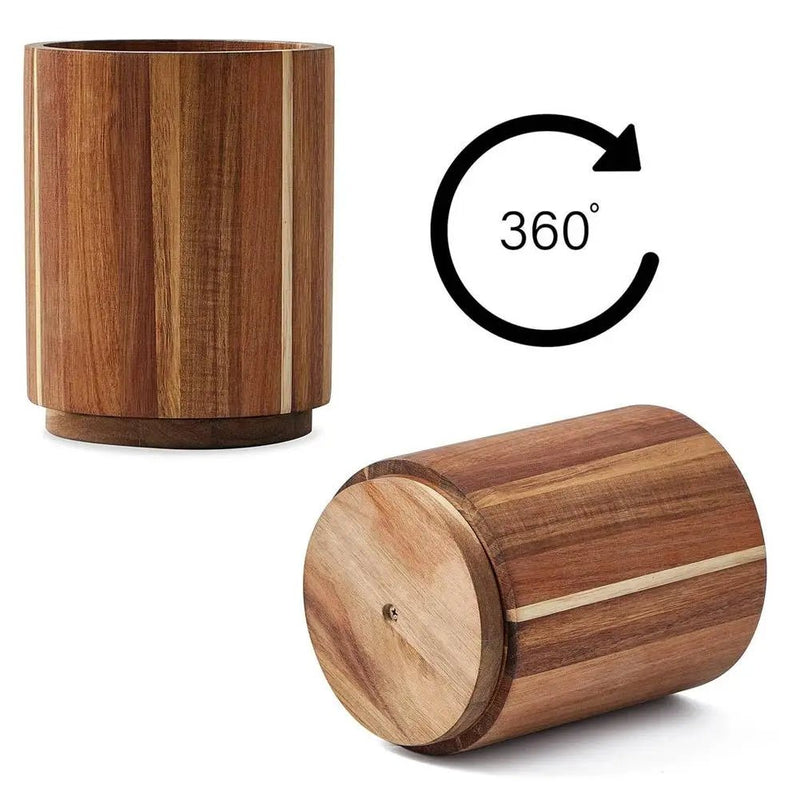 Kitchen Counter Cutlery Box Wooden circular Cooking Tool Rack Round Spatula Storage and Sorting Box Storage Bucket - The Shack