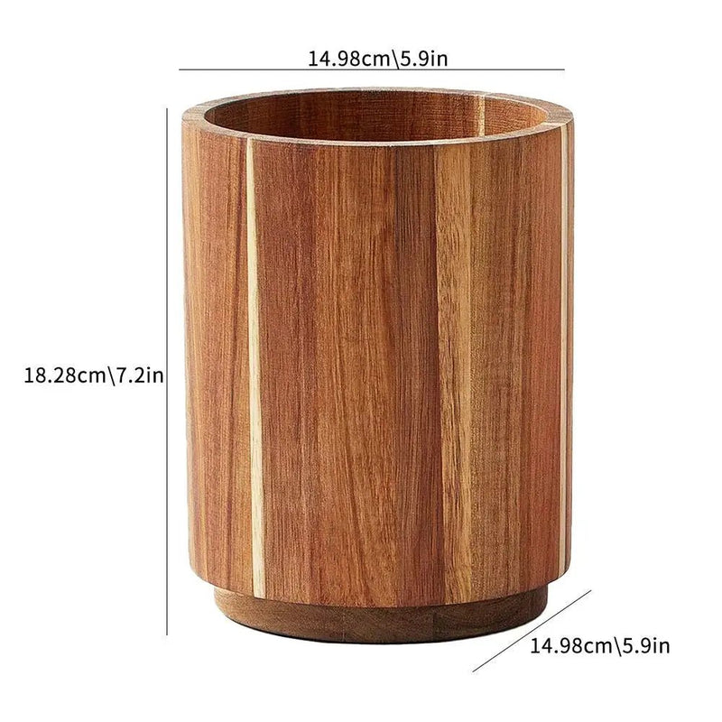 Kitchen Counter Cutlery Box Wooden circular Cooking Tool Rack Round Spatula Storage and Sorting Box Storage Bucket - The Shack