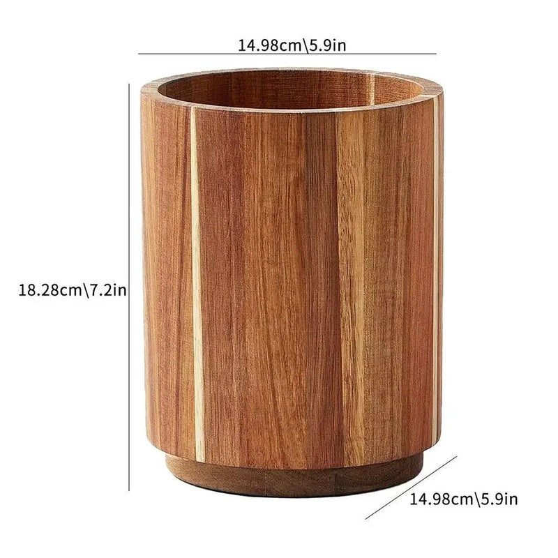 Kitchen Counter Cutlery Box Wooden circular Cooking Tool Rack Round Spatula Storage and Sorting Box Storage Bucket - The Shack