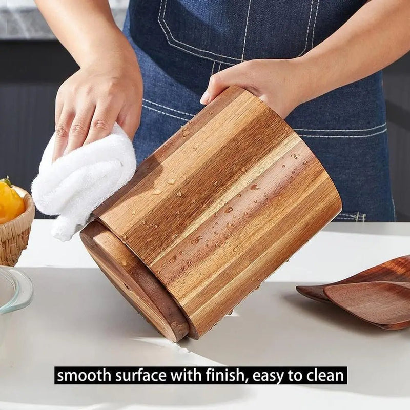 Kitchen Counter Cutlery Box Wooden circular Cooking Tool Rack Round Spatula Storage and Sorting Box Storage Bucket - The Shack
