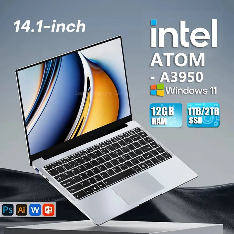 laptop 14.1 Inch Windows 11 Intel Atom A3950 Netbook 1920*1080 Portable Notebook Intel 12GB RAM 1TB 2TB SSD Computer laptops - The Shack