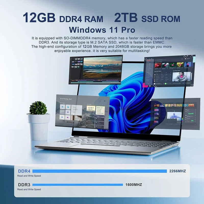 Laptop Computer 14.1" 12GB RAM 1TB 2TB SSD Windows 11 Notebook Office Learn Recreation Entertainment Portable Laptops - The Shack