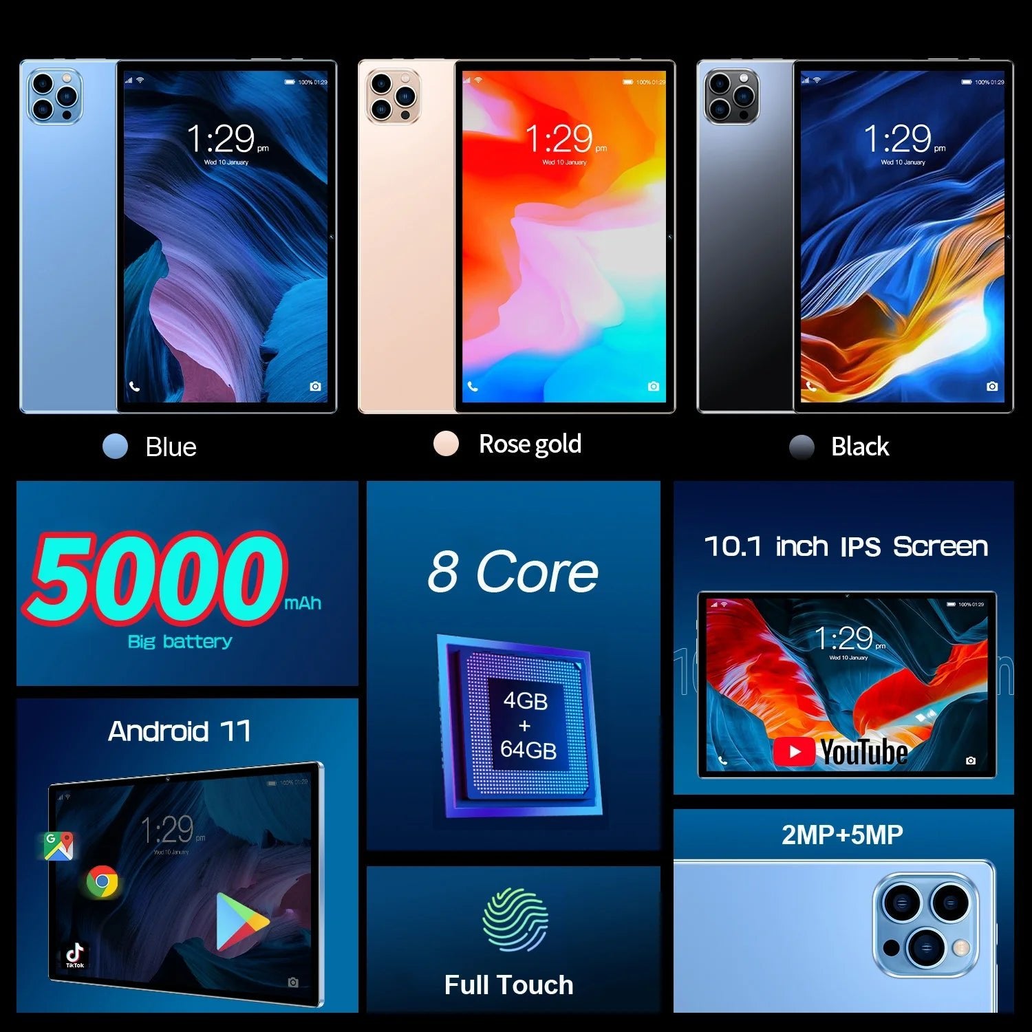 New 10.1 Inch Tablet Pc Octa Core 4GB RAM 64GB ROM Global Network Dual SIM Cards WiFi Bluetooth 3G Phone Call Google Tablets - The Shack