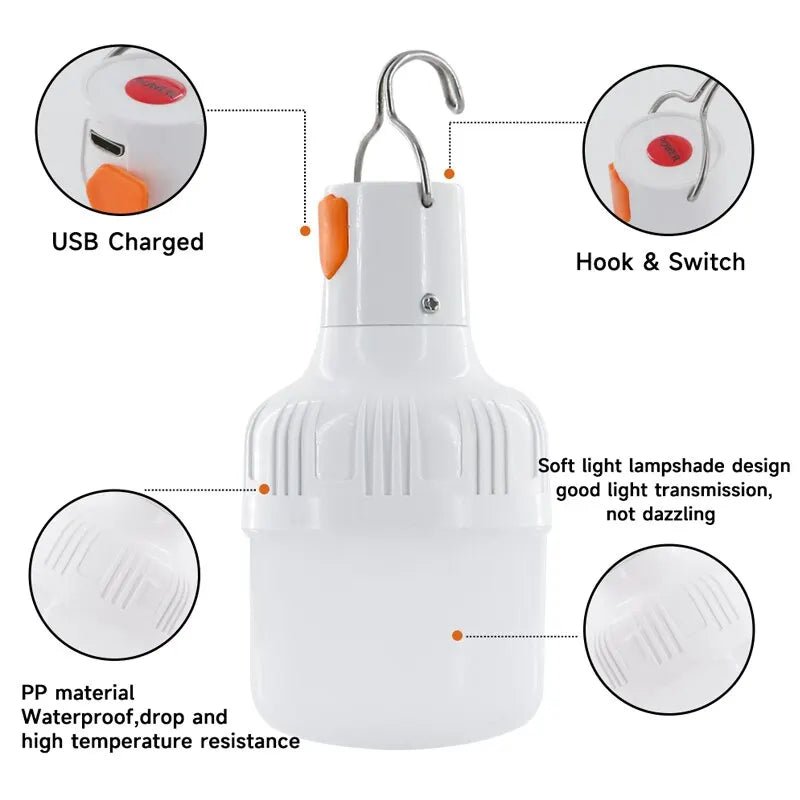 Outdoor USB Rechargeable LED Lamp Bulbs High Brightness Emergency Light Hook Up Camping Fishing Portable Lantern Night Lights - The Shack