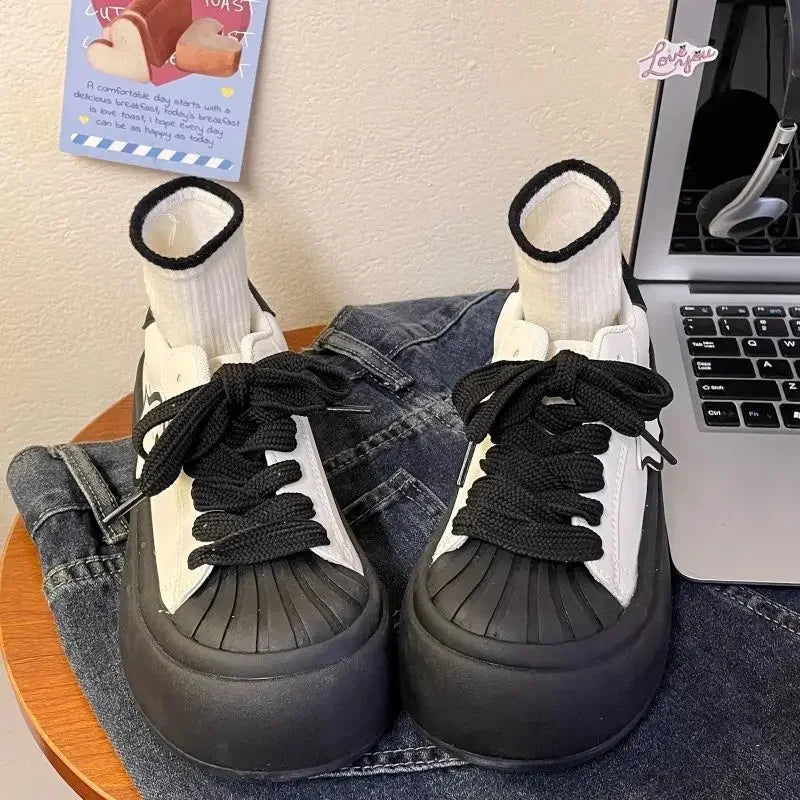 Shoes for Women High on Platform Round Toe Woman Footwear Trends 2025 Comfortable and Elegant Walking Aesthetic Vulcanized Shoe - The Shack