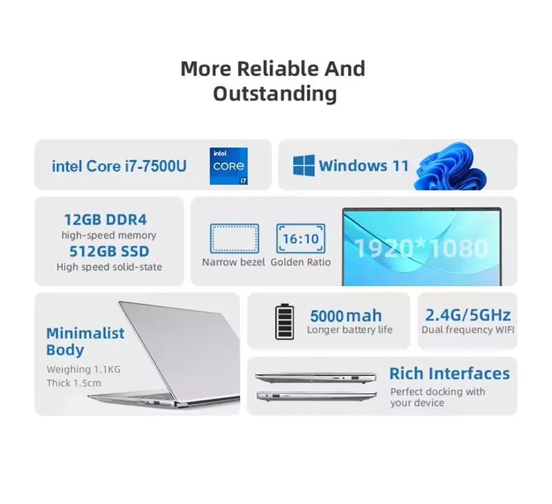 Windows 11 Office Laptop intel core i7 - 7500U/intel Atom x7 A3950 12GB RAM 1TB/2TB SSD 4K HD NoteBook Study Laptops - The Shack