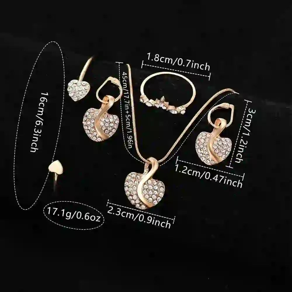 Women's Quartz Watch Gold Luxury Women Ring Necklace Earring Rhinestone Fashion Wristwatch Casual Ladies Watches Jewelry Set ﻿ - The Shack