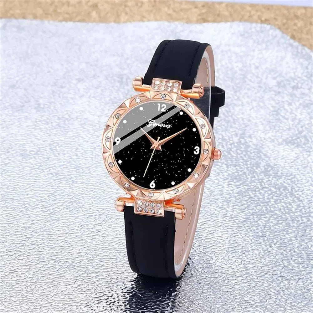 Womens Watches 5Pcs Set Luxury Rhinestone Women Fashion Elegant Wristwatch Quartz Watch For Girl WristWatch Bracelet Gift - The Shack