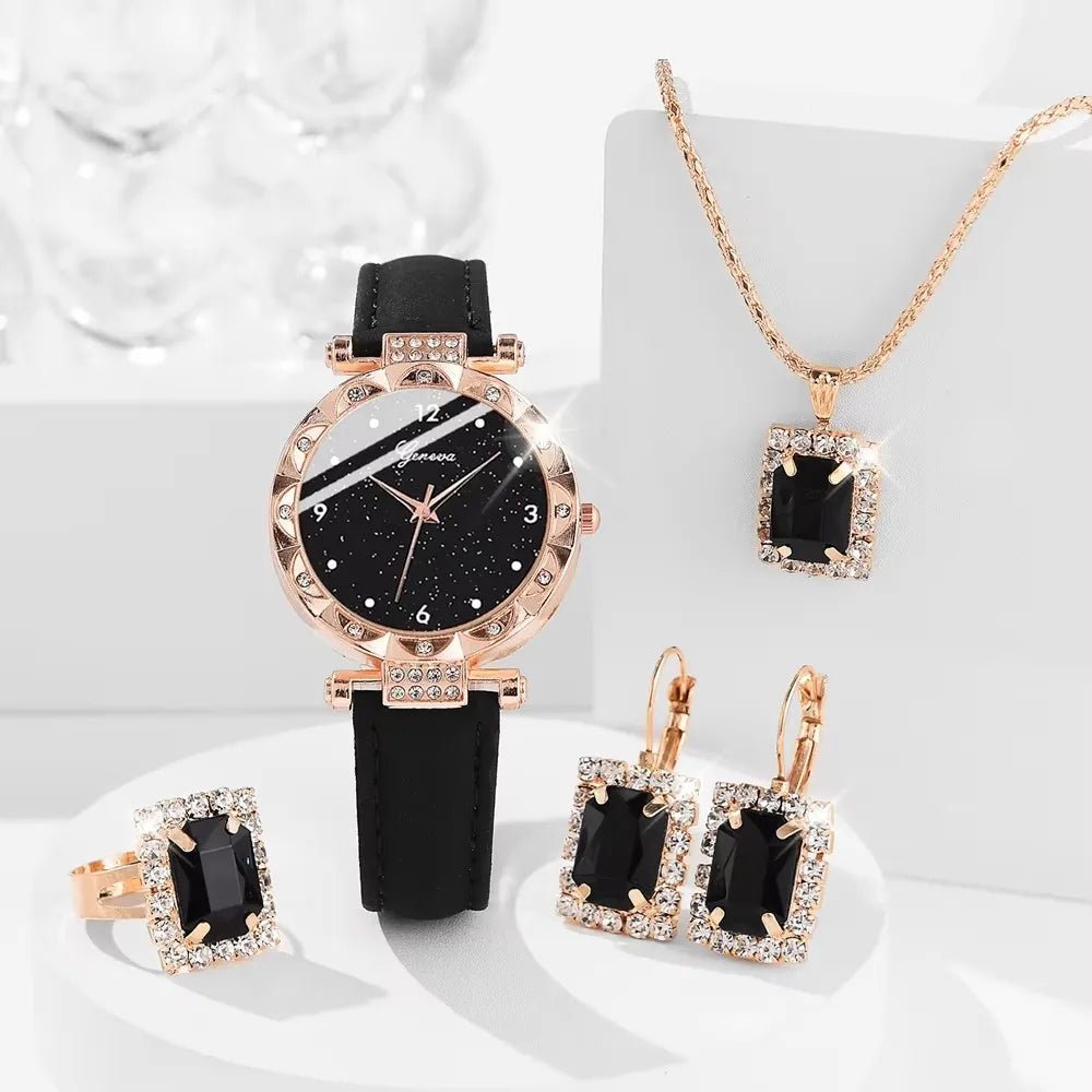 Womens Watches 5Pcs Set Luxury Rhinestone Women Fashion Elegant Wristwatch Quartz Watch For Girl WristWatch Bracelet Gift - The Shack