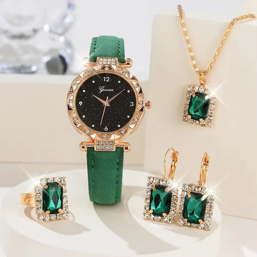 Womens Watches 5Pcs Set Luxury Rhinestone Women Fashion Elegant Wristwatch Quartz Watch For Girl WristWatch Bracelet Gift - The Shack