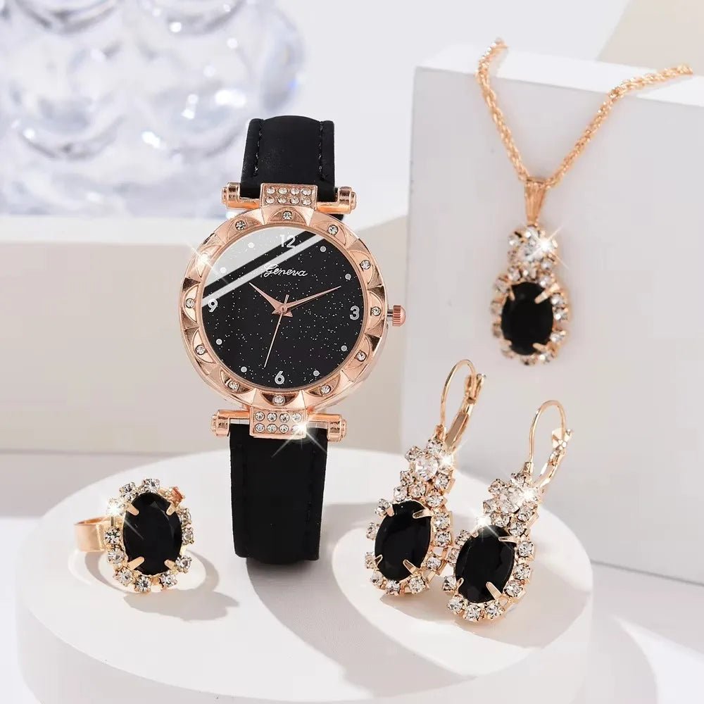 Womens Watches 5Pcs Set Luxury Rhinestone Women Fashion Elegant Wristwatch Quartz Watch For Girl WristWatch Bracelet Gift - The Shack