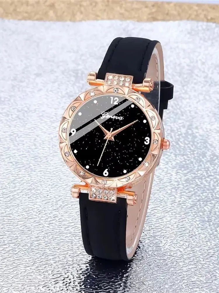 Womens Watches 5Pcs Set Luxury Rhinestone Women Fashion Elegant Wristwatch Quartz Watch For Girl WristWatch Bracelet Gift - The Shack